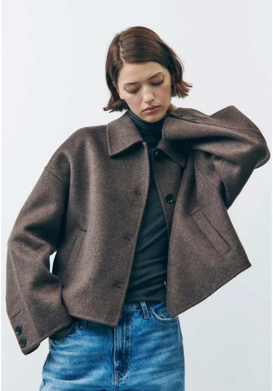 Women's Oversized Short Jacket with Button Closure