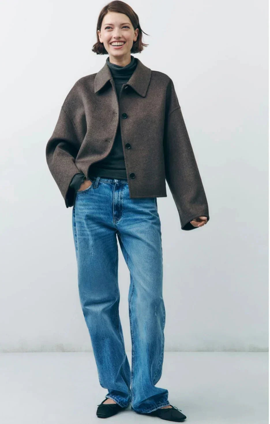 Women's Oversized Short Jacket with Button Closure