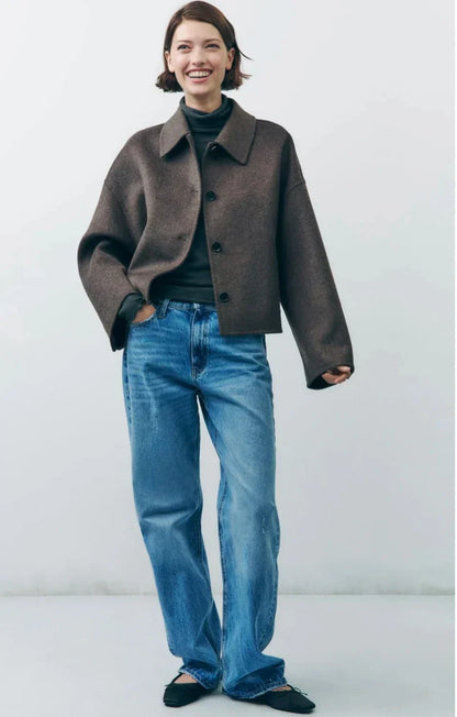 Women's Oversized Short Jacket with Button Closure