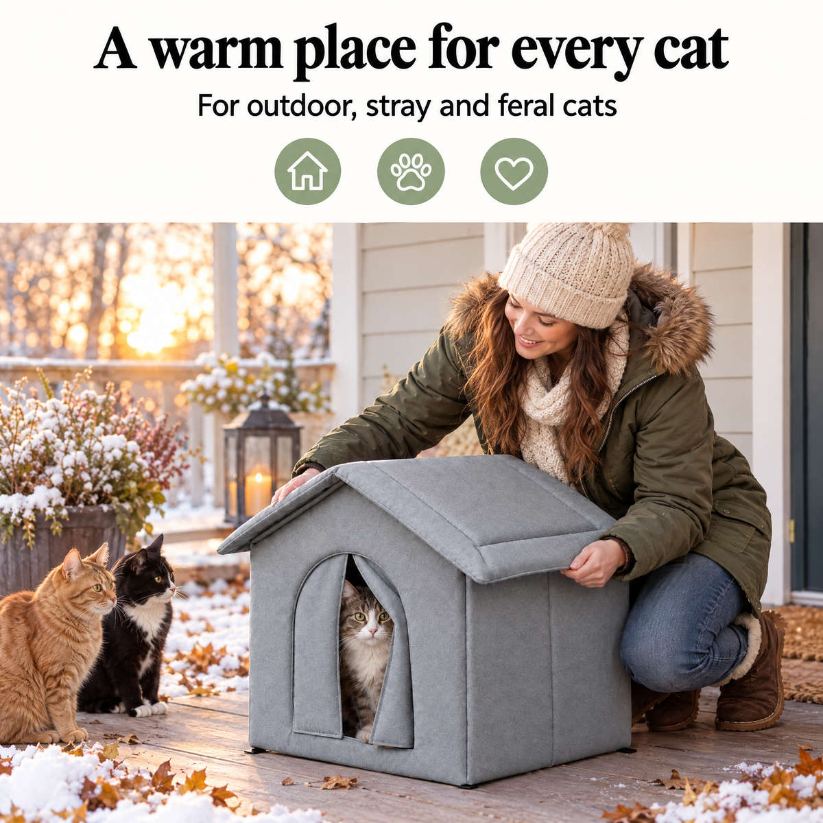 Outdoor cat shelter for stray and feral cats