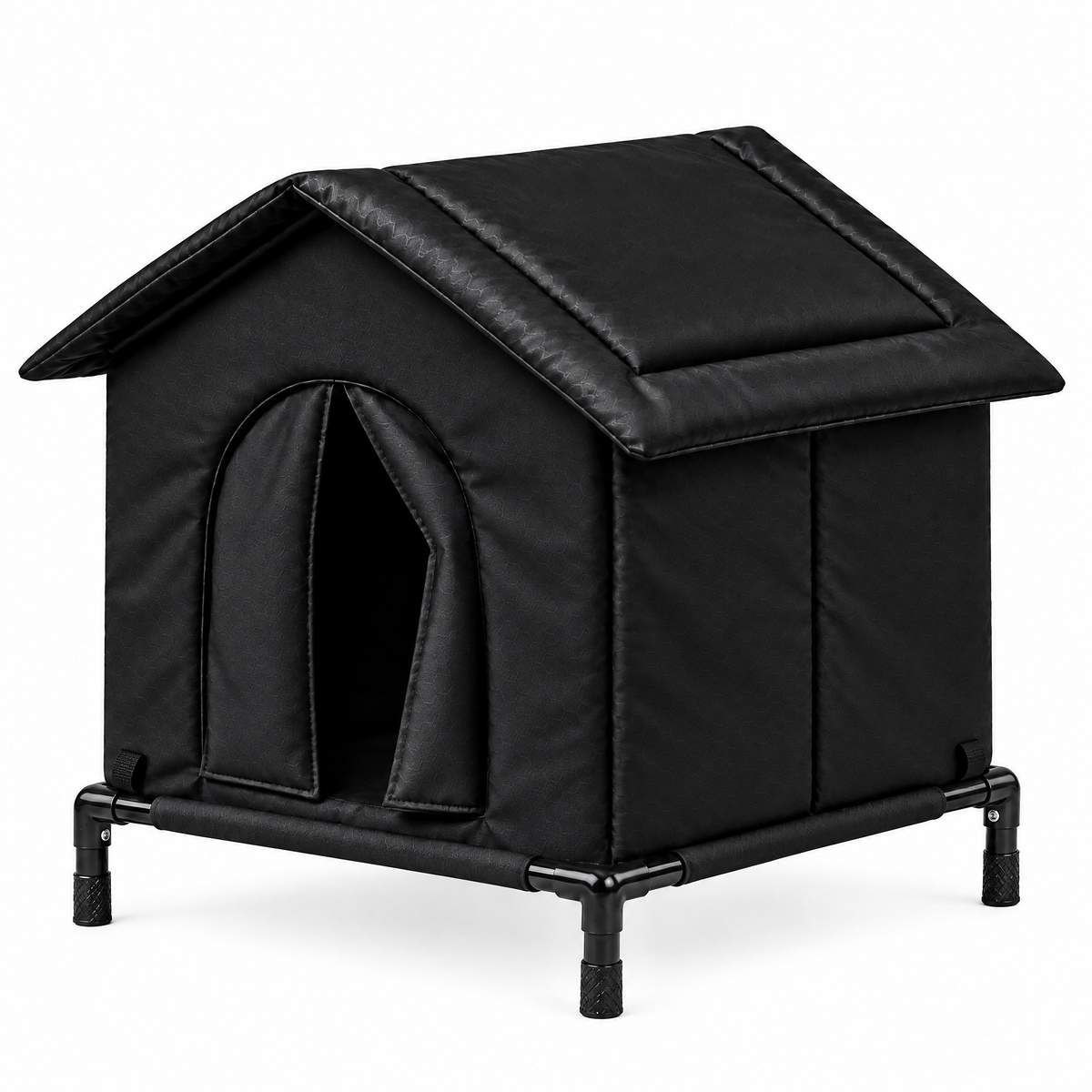 Outdoor cat house with raised stand, black