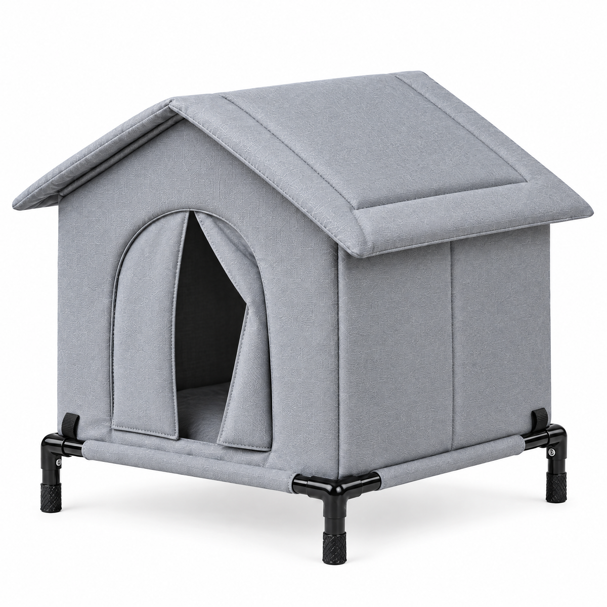 Outdoor cat house with raised stand, grey
