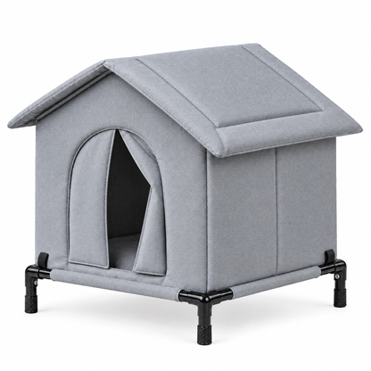 Outdoor cat house with raised stand, grey