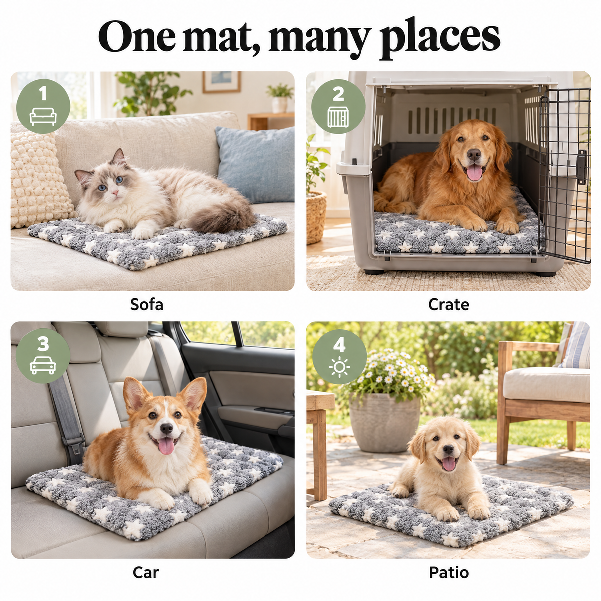 Pet mat for sofa, crate, car and patio