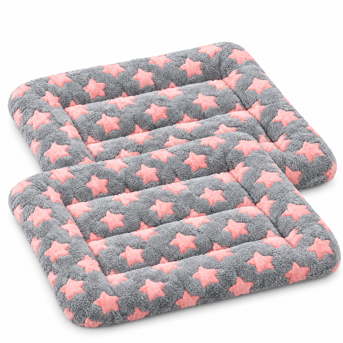 Pet bed mat pack of 2, grey with pink stars
