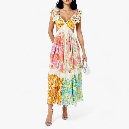 Chic Floral Maxi Dress with Ruffles