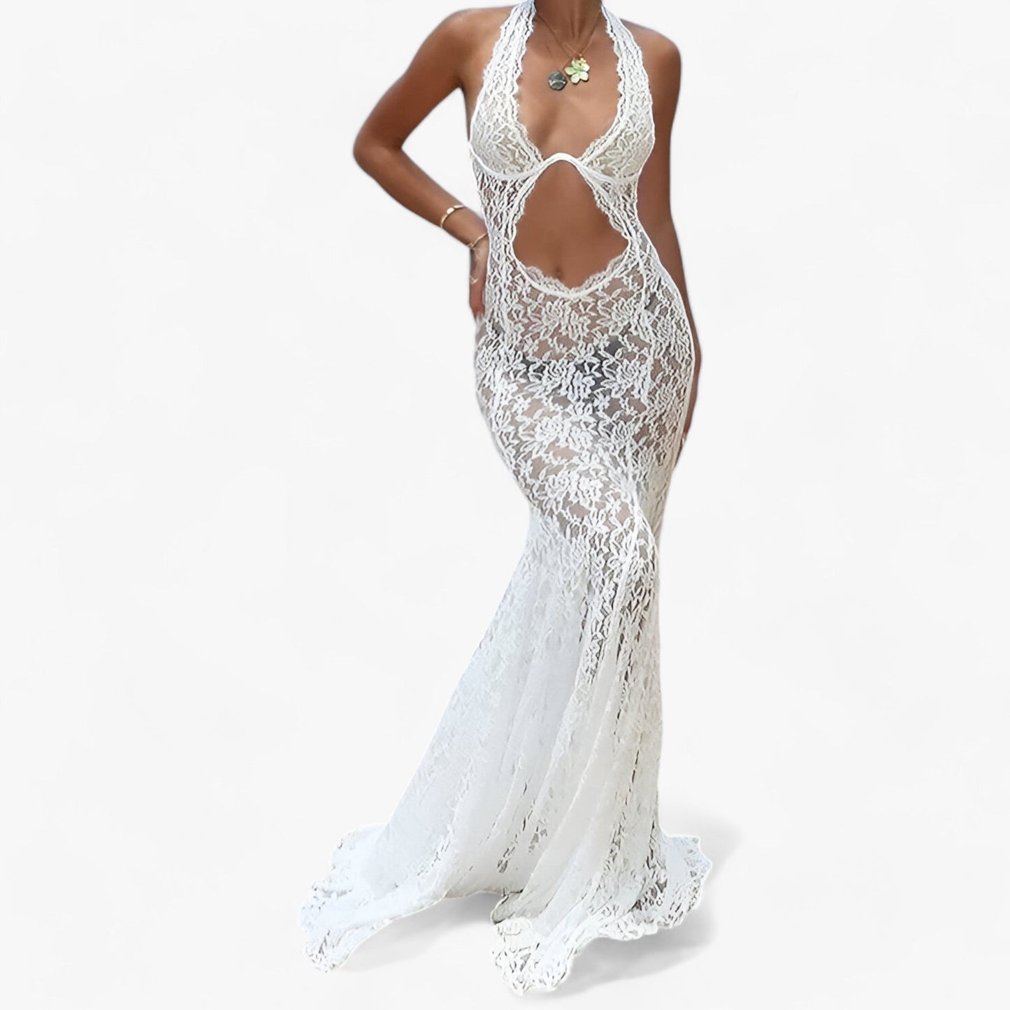 Chic Backless Lace Maxi Dress