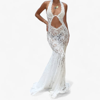 Chic Backless Lace Maxi Dress