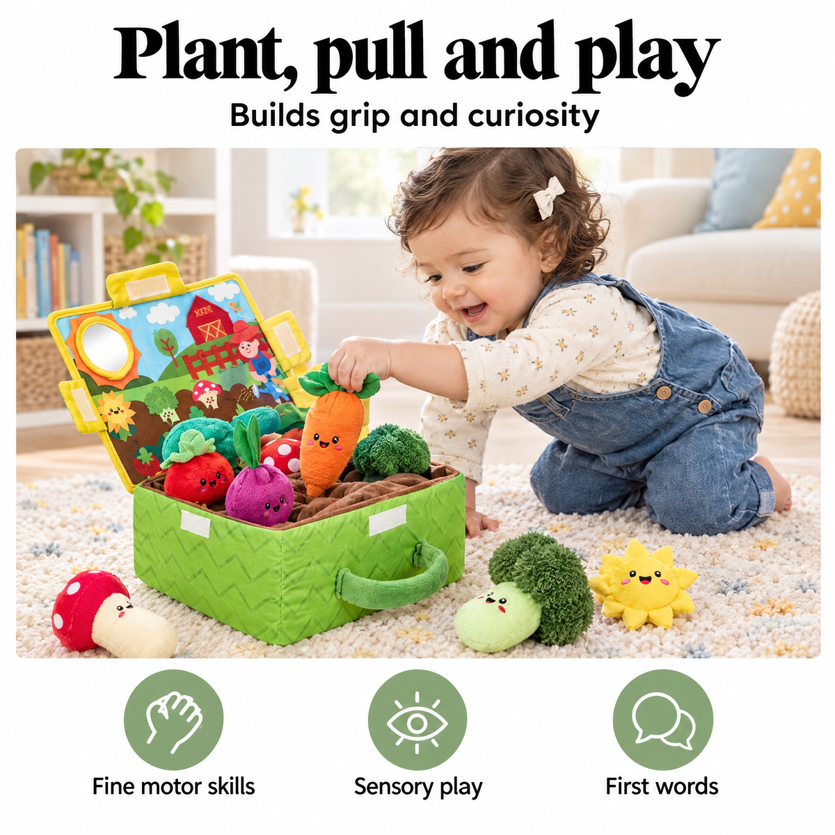 Plush vegetable baby toys – plant, pull and play