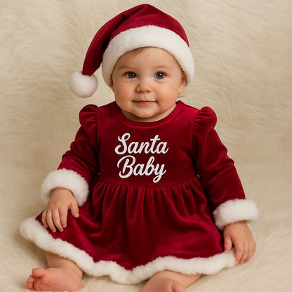Festive Baby Outfit with Faux Fur Trim and Matching Hat