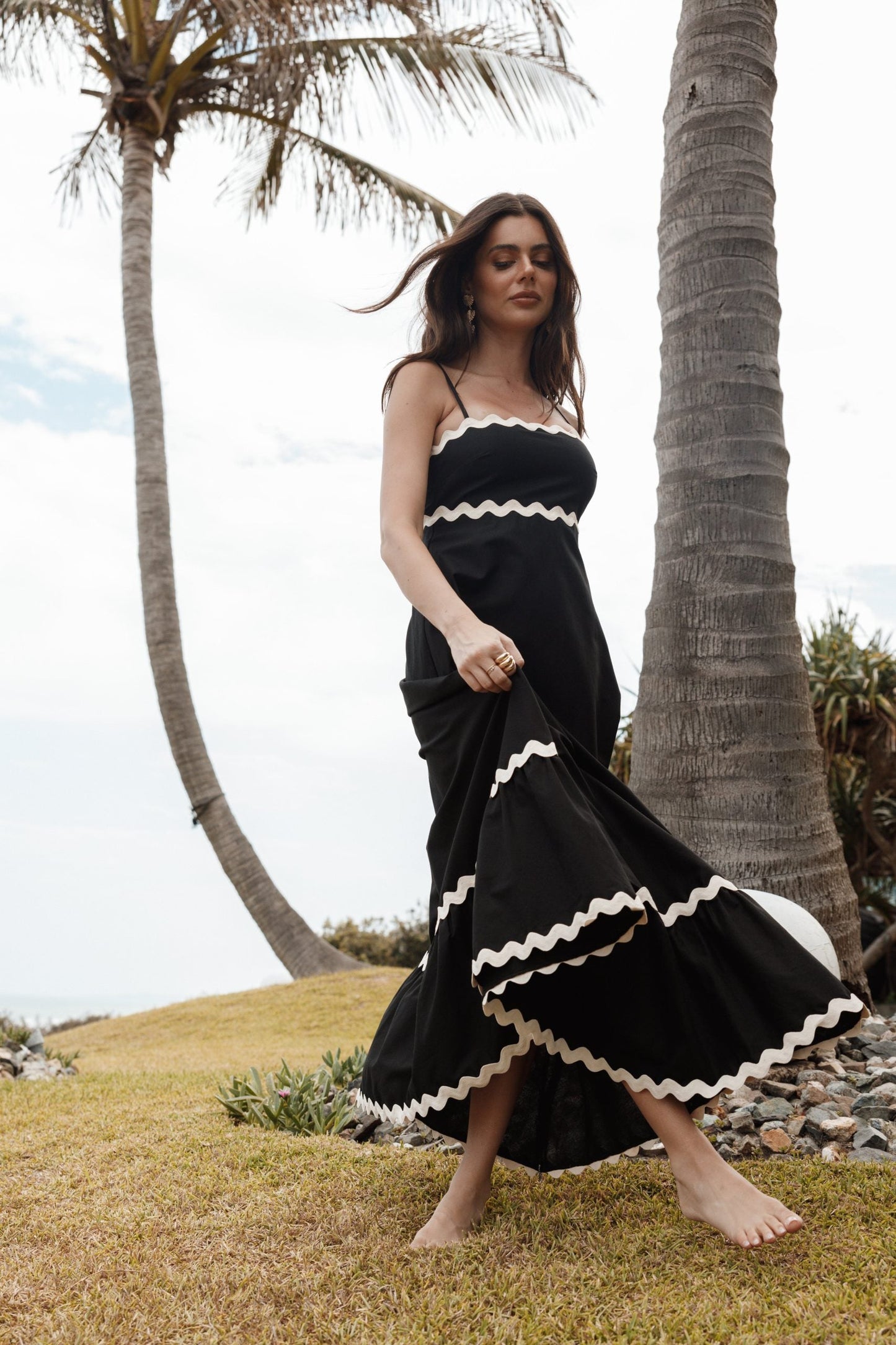 Elegant Black and White Long Dress