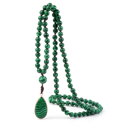 Green Malachite 108 Mala Beaded Necklace