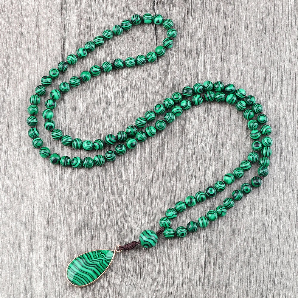 Green Malachite 108 Mala Beaded Necklace