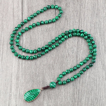 Green Malachite 108 Mala Beaded Necklace