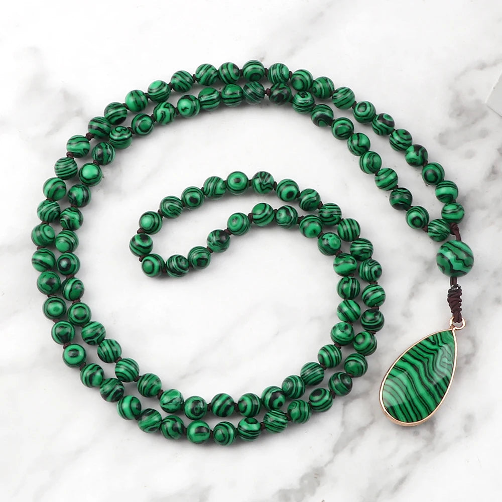 Green Malachite 108 Mala Beaded Necklace