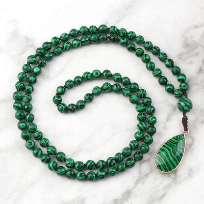 Green Malachite 108 Mala Beaded Necklace