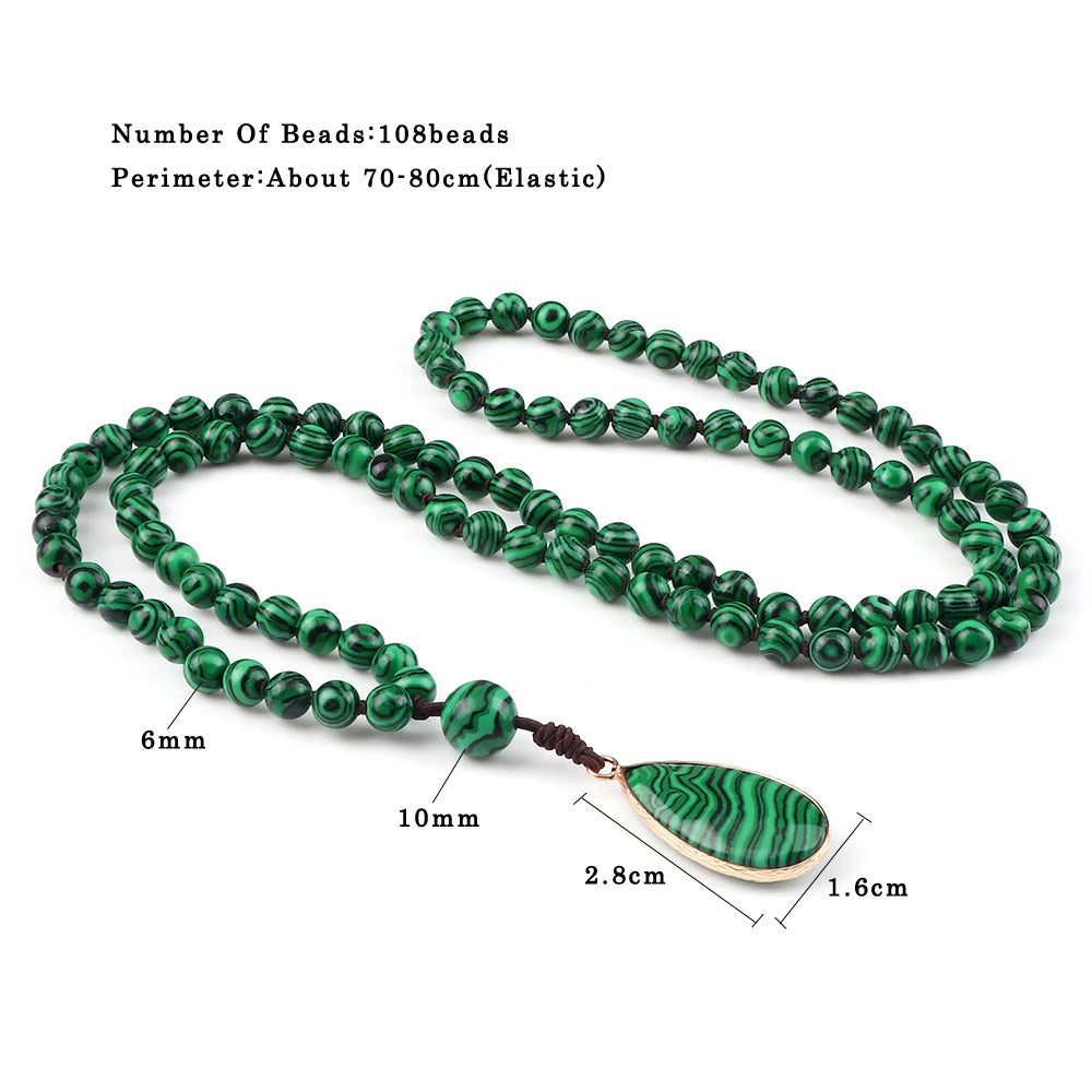 Green Malachite 108 Mala Beaded Necklace
