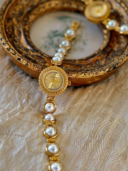 ELEANOR - Gold & Pearl Bracelet Vintage Watch