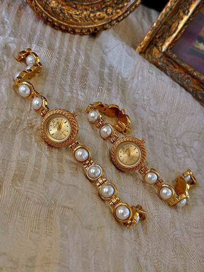 ELEANOR - Gold & Pearl Bracelet Vintage Watch