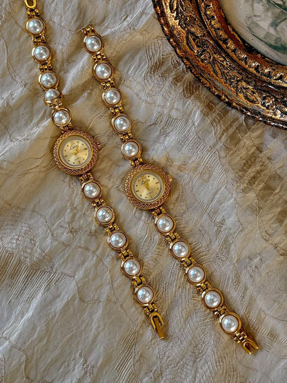 ELEANOR - Gold & Pearl Bracelet Vintage Watch