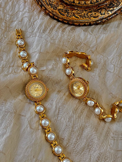 ELEANOR - Gold & Pearl Bracelet Vintage Watch