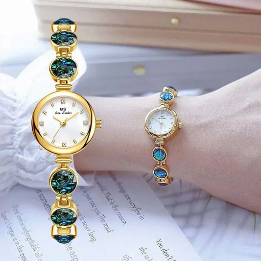 OPALIA - Elegant Gold Watch with Peacock Stone Accents