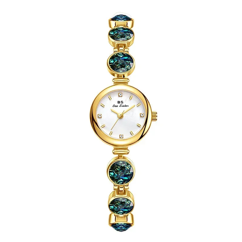 OPALIA - Elegant Gold Watch with Peacock Stone Accents