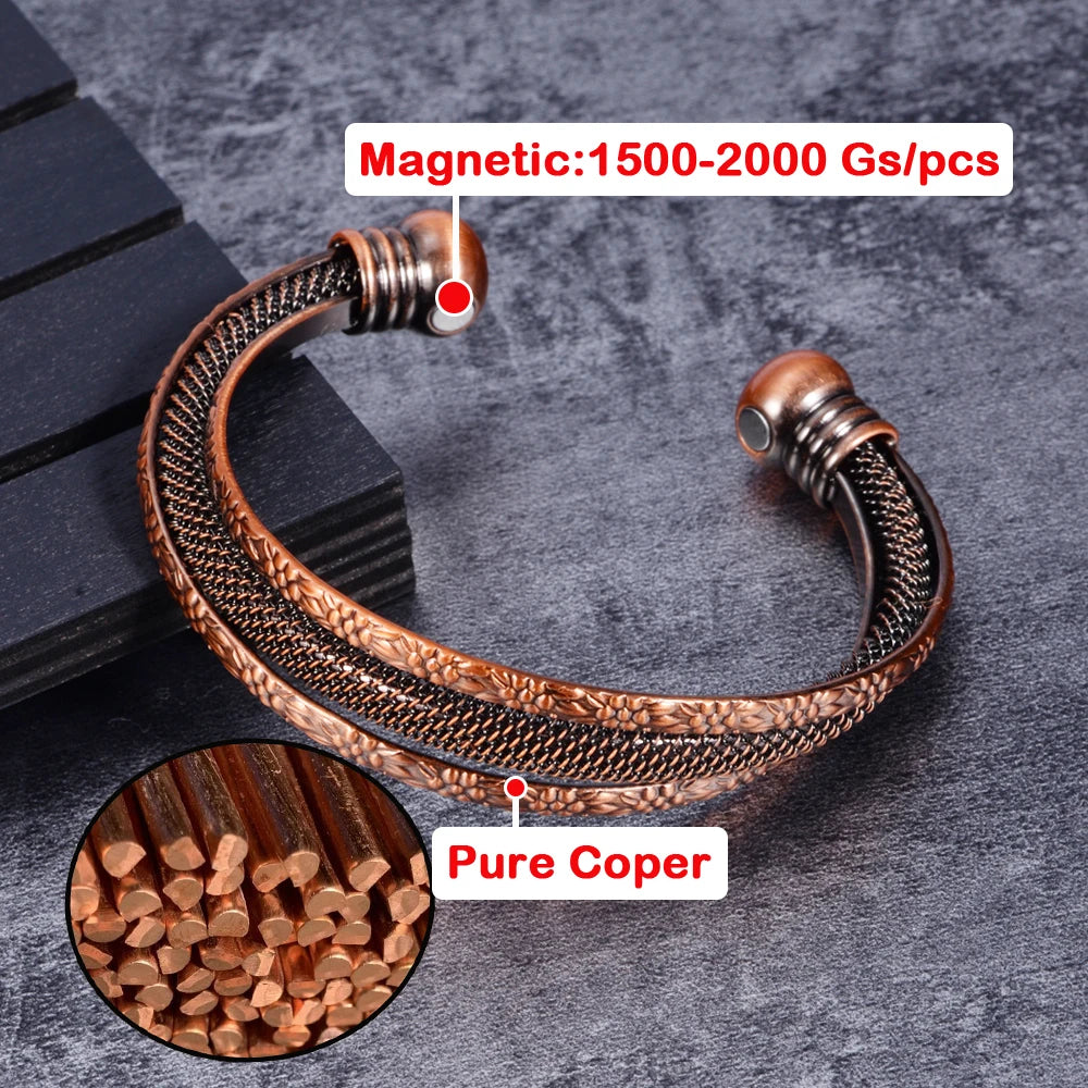 Vintage Copper Bracelet for Men with Magnets