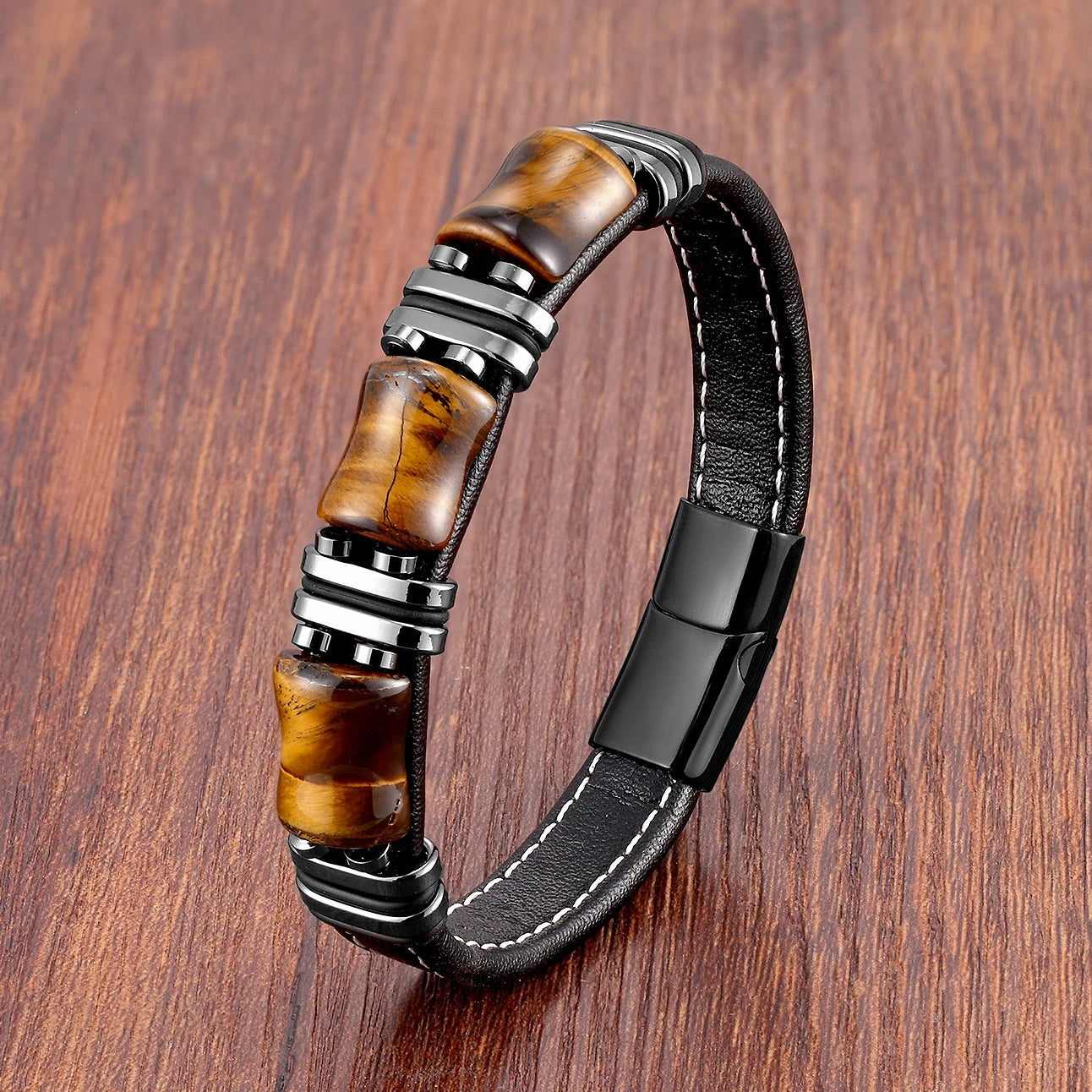 TIGER EYE – Natural Stone Leather Bracelet