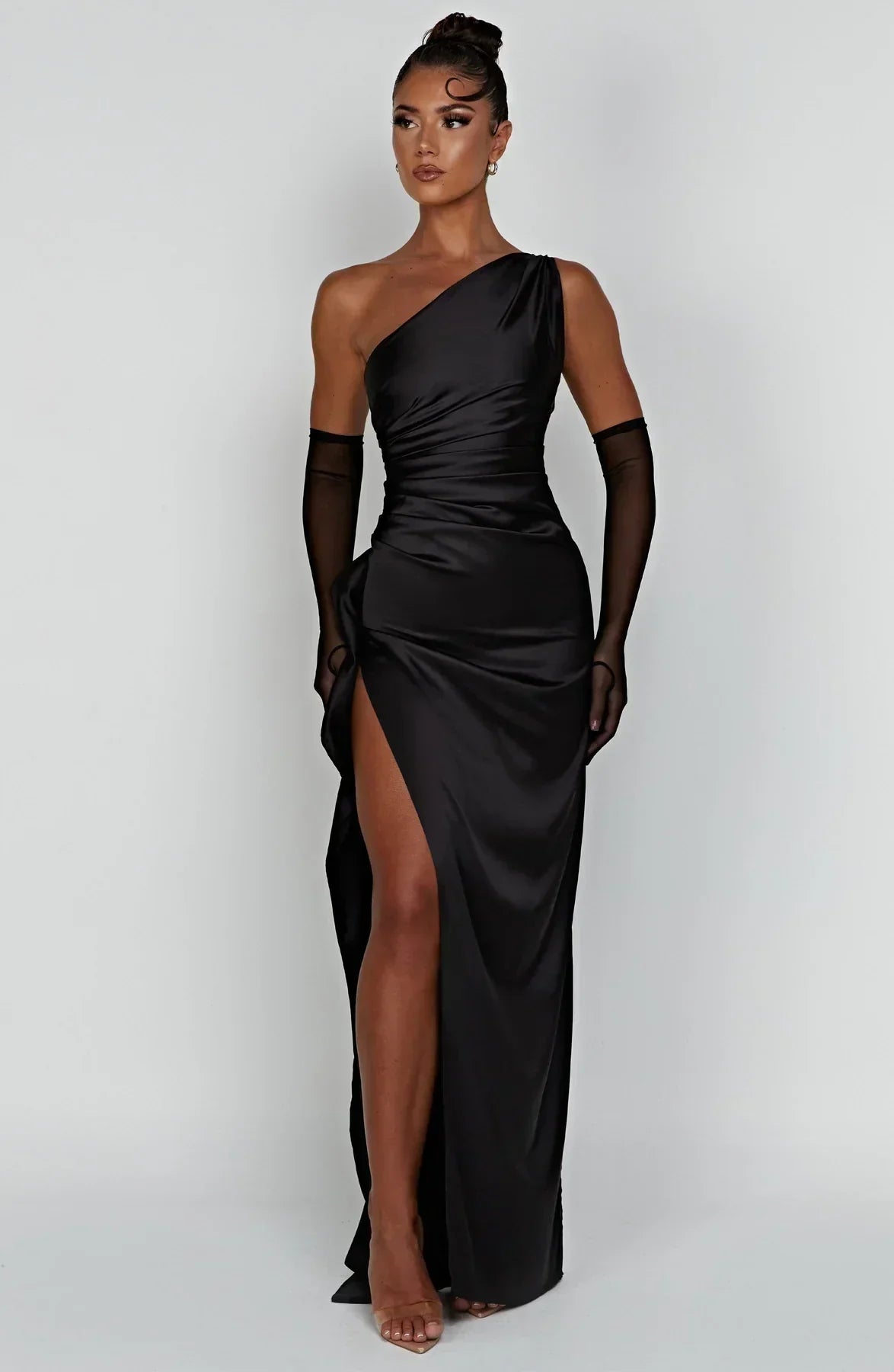 Elegant One-Shoulder Satin Maxi Dress
